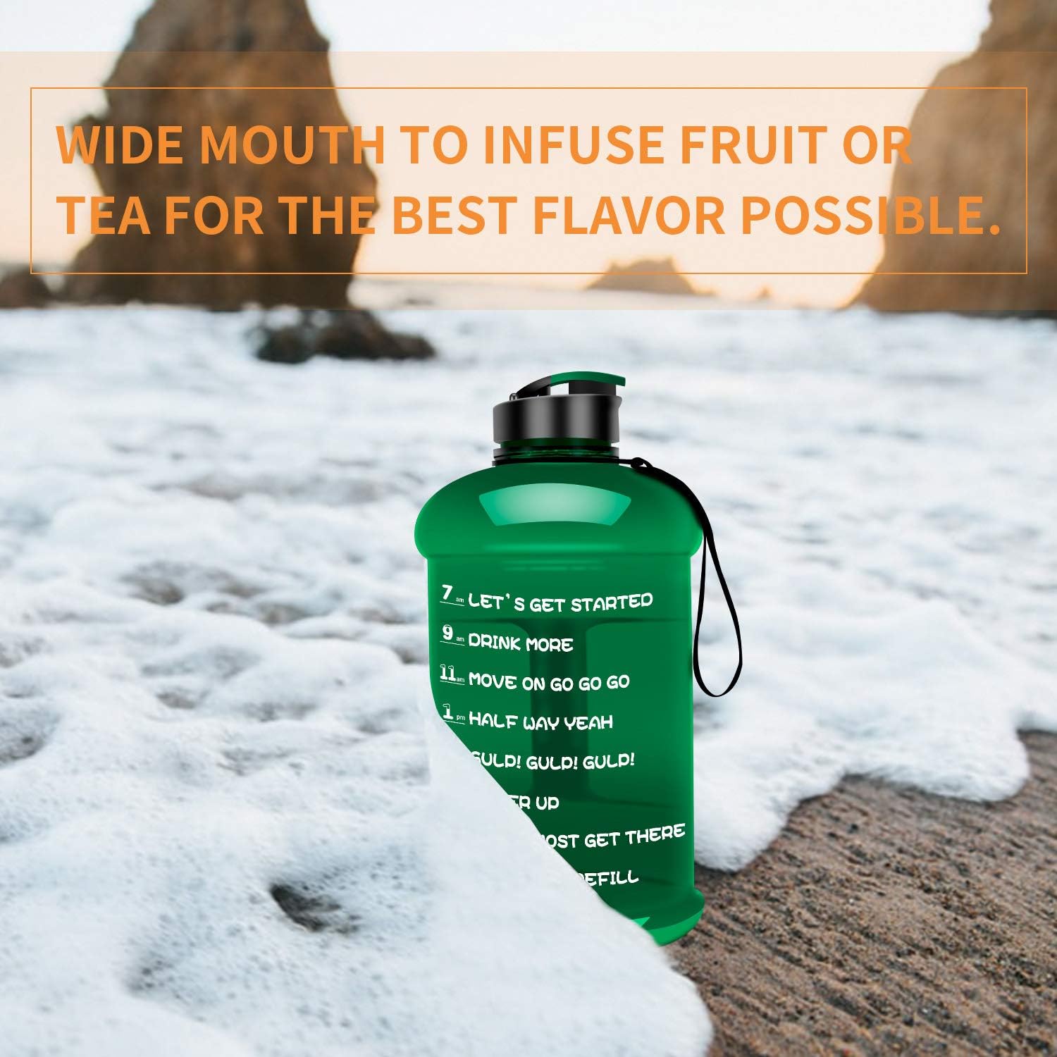 TOOFEEL Dishwasher Safe 2.2L Big Reusable Sports Water Bottle 75oz Half Gallon Water Jug with Mitivational Time Marker Container Large Capacity Canteen BPA Free Leak-Proof for Gym Fitness Athletic