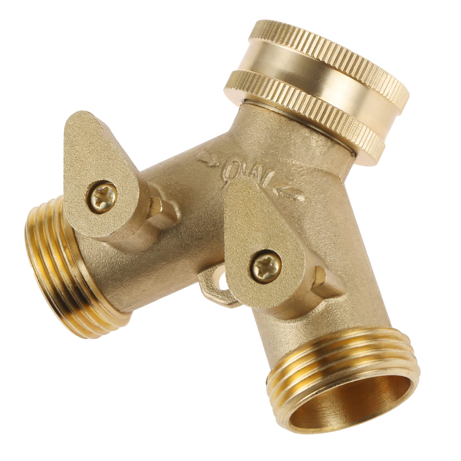 DRELD 3/4" Garden Hose Splitter, Brass Tap Y Manifold Connector 2 Way Garden Hose Adapter with Valves for Outdoor, Garden, Courtyard, Lawn, Kitchen, Bathroom Standard Faucet (3/4 Y) — image 1