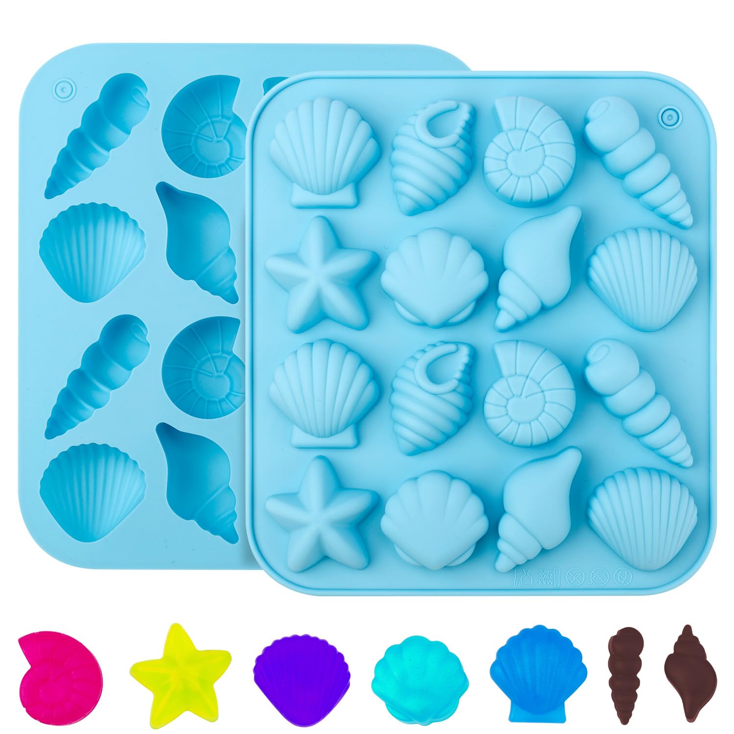 2pcs Seashell Molds, Marine Theme Silicone Moulds Shell Mold Conch Starfish Ocean Silicone Mold Chocolate Candy Molds Cake Decoration for Baking DIY Crafts (Blue)