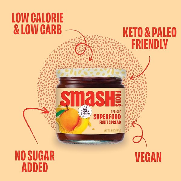 SMASH FOODS FRUIT JAM | SUBTLY SWEET KETO JAM MADE WITH UPCYCLED BERRIES AND OTHER SIMPLE INGREDIENTS | LOW-CALORIE, PALEO, SUPERFOOD FRUIT JAM NO SUGAR ADDED (APRICOT, 1 JAR)