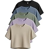 Real Essentials 5 Pack: Women's Dry-Fit Breeze Tech Crop Tops – Short Sleeve Athletic Workout, Yoga Tees (Available in Plus)