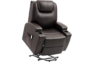HOMCOM Power Lift Recliner Chair for Elderly, PU Leather Lift Chair with Footrest, Remote Control, Side Pockets and Cup Holde