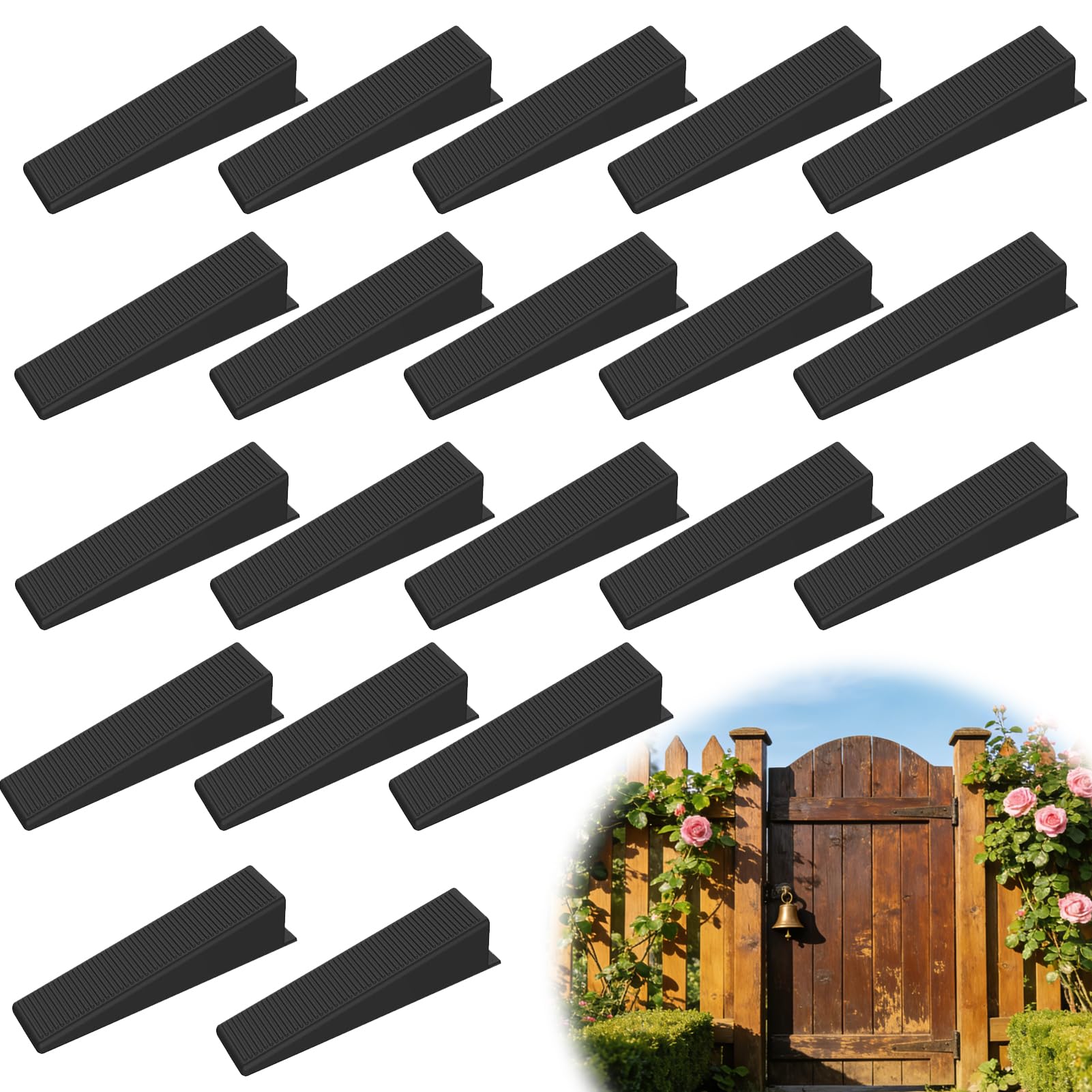 Fence Panel Wedges Stop Rattling & Banging Fences, Black Plastic Levelling Wedges, Noise Stoppers for Fence Panels, Tiles, Doors & DIY Projects (20 Pack)