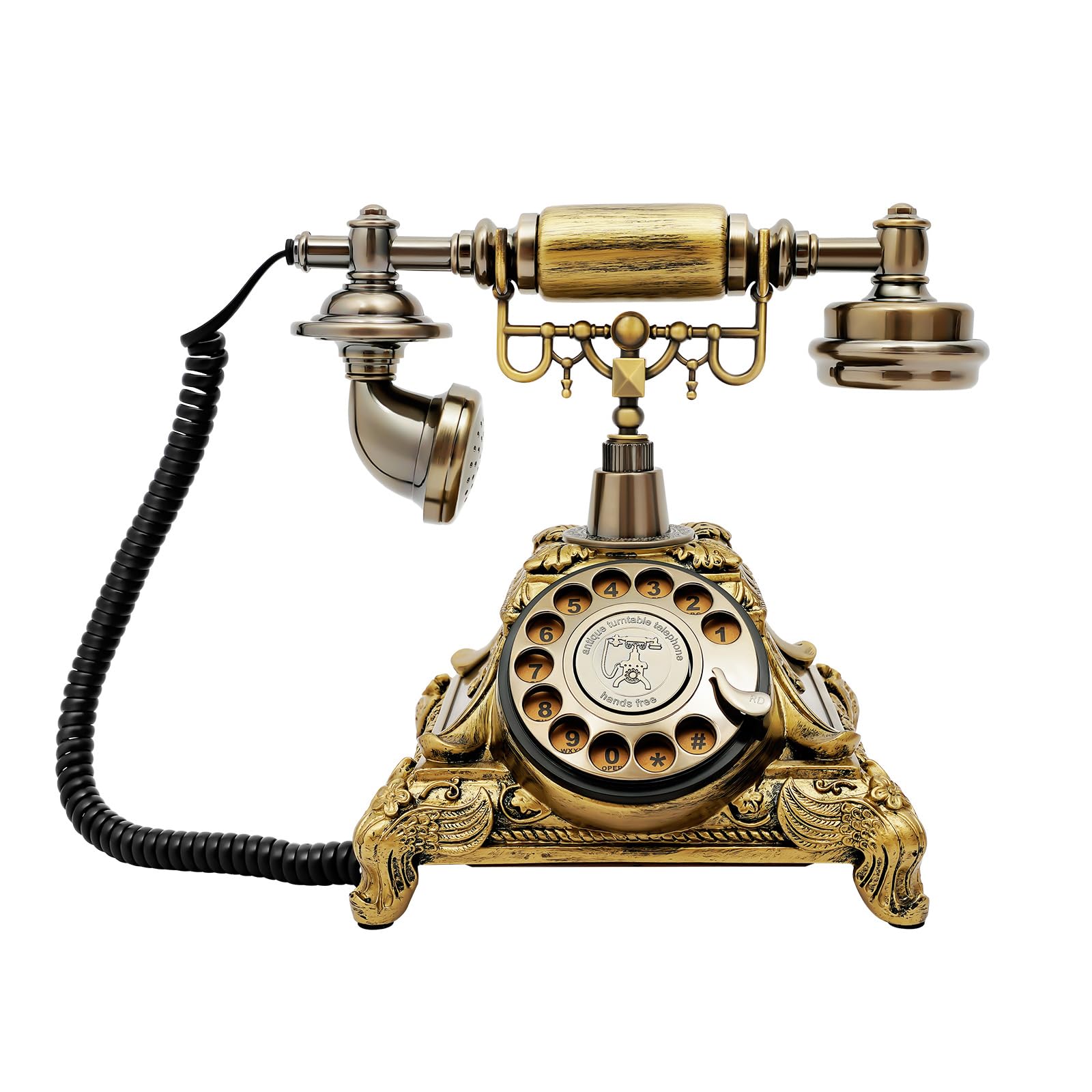 Vintage Rotary Dial Telephone – Bronze Resin Corded Landline with Functional Dial & Noise-Canceling Audio, Old-Fashioned Desk Phone for Home Office, Cafe, Bar & Hotel Décor