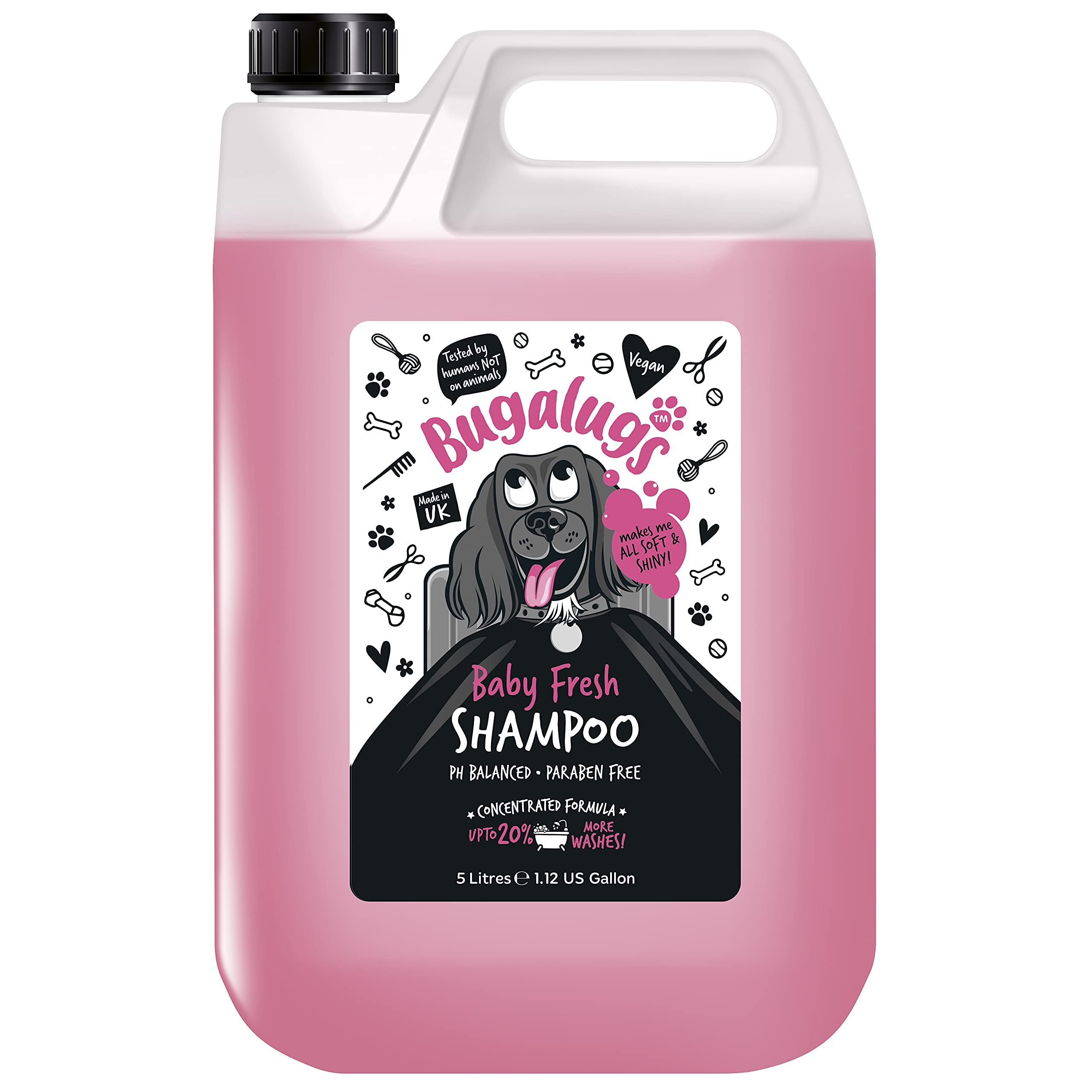 BUGALUGS Baby Fresh Dog Shampoo 5 Litre grooming products for smelly dogs with baby powder scent, best puppy shampoo baby fresh, shampoo and conditioner, Vegan pet (5 Litre)