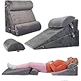WDBBYL 4PCS Adjustable Bed Wedge Pillow Sleeping Support Set 100% Memory Foam for Postoperative Recovery, Back Neck Leg Support,Acid Reflux and GERD,Sitting Reading Dark Gray