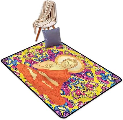 Alfombra para Aula, diseño de Mandala con Flores y Adornos asiáticos