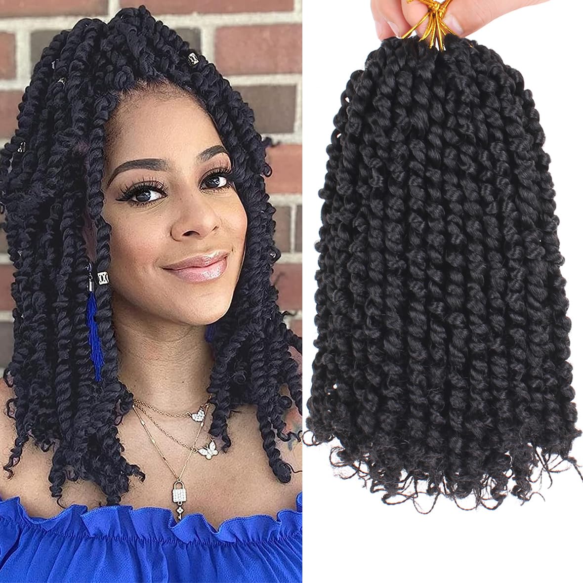 Leeven 10 Inch Passion Twist Natural Black Water Wave Crochet Hair - 8 Packs Pre-looped Braiding Extensions 1B — image 1