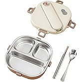 Ausenzup Stainless Steel Bento Box, 800ml Leakproof Lunch Box, Easy To Open And Close, Food Storage Container For Outings, Picnics, And Travels (3 Compartments)