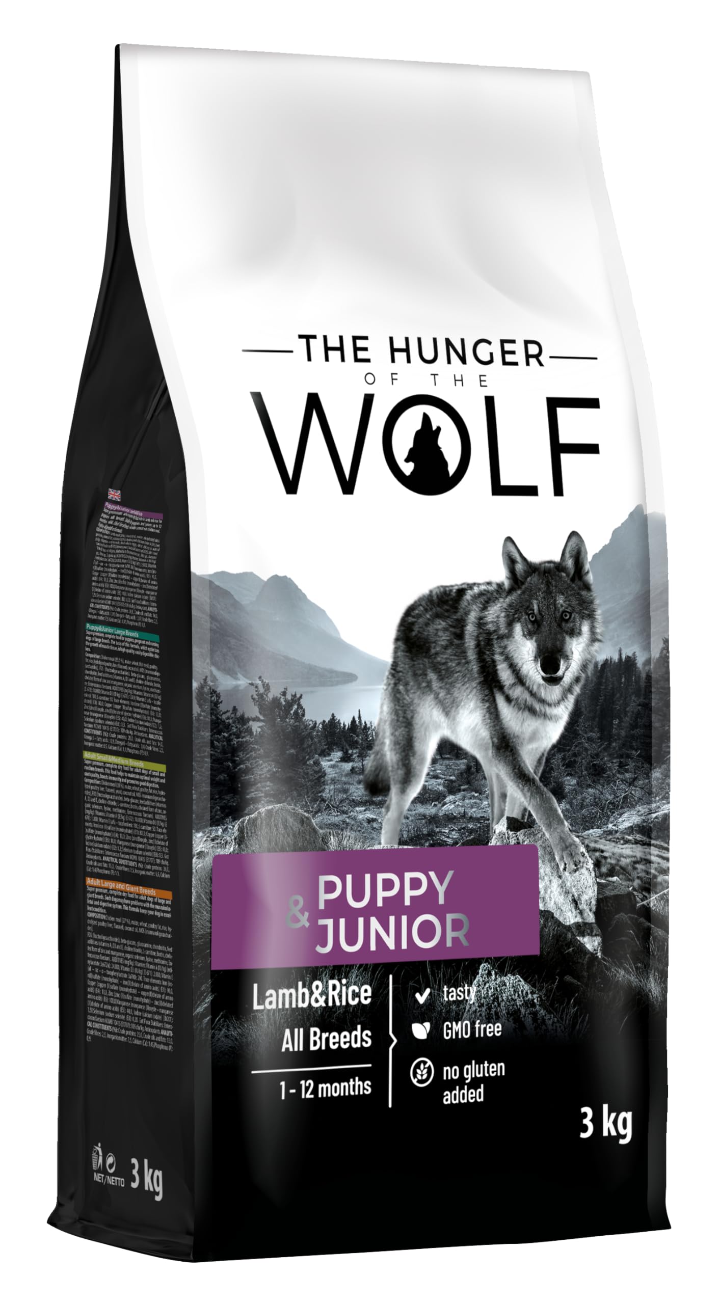 THE HUNGER OF THE WOLF Dry Dog Food for Puppy and Junior with Lamb and Rice All Breeds, Delicate Formula, 3 kg