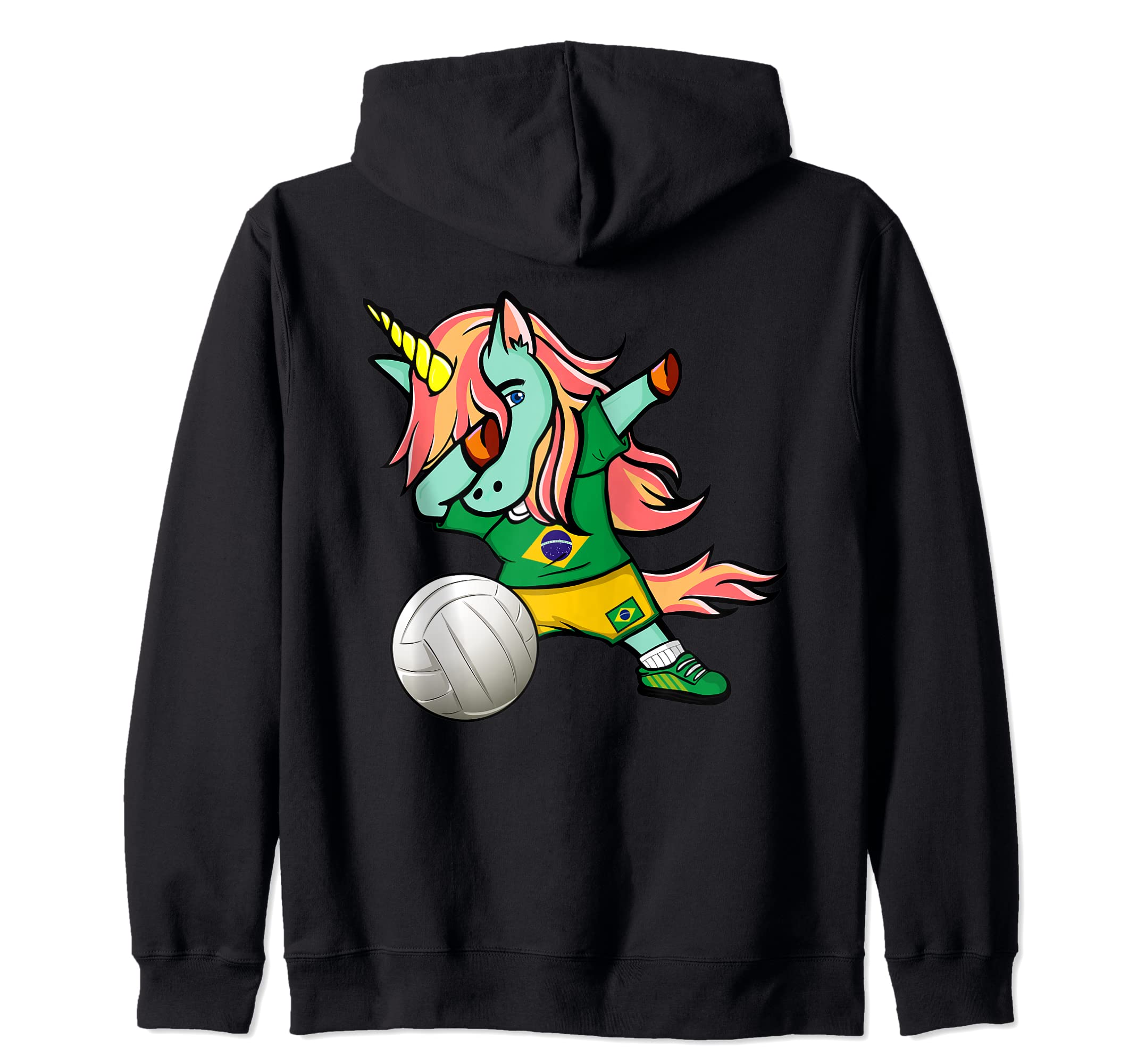 Dabbing Unicorn Brazil Volleyball Fans Jersey Brazilian Flag Zip Hoodie