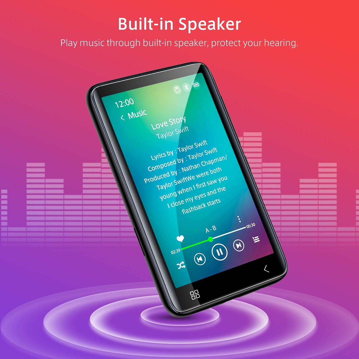 TIMMKOO MP3 Player with Bluetooth, 4.0" Full TouchScreen Mp4 Mp3 Player with Speaker, 8GB Portable HiFi Sound Mp3 Music Player with FM Radio, Voice Recorder, E-book, Supports up to 128GB TF Card Black: Electronics