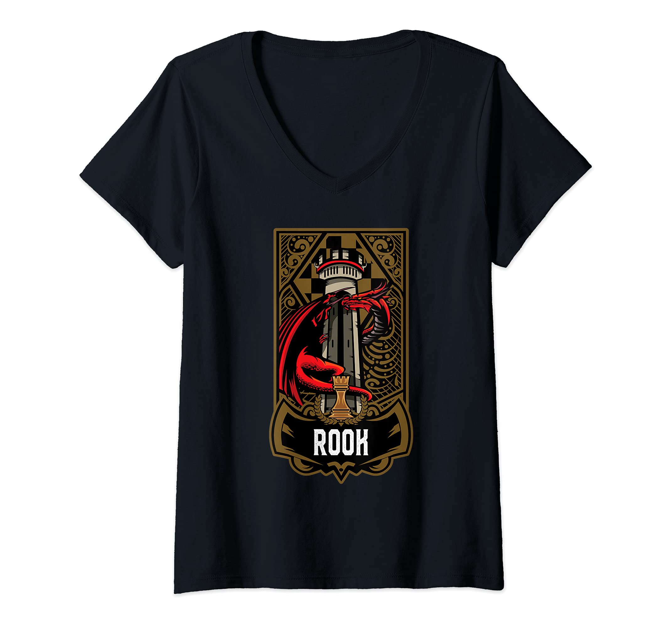 Womens Rook Chess Game Piece Chess Club Players Gambit Red Team V-Neck T-Shirt