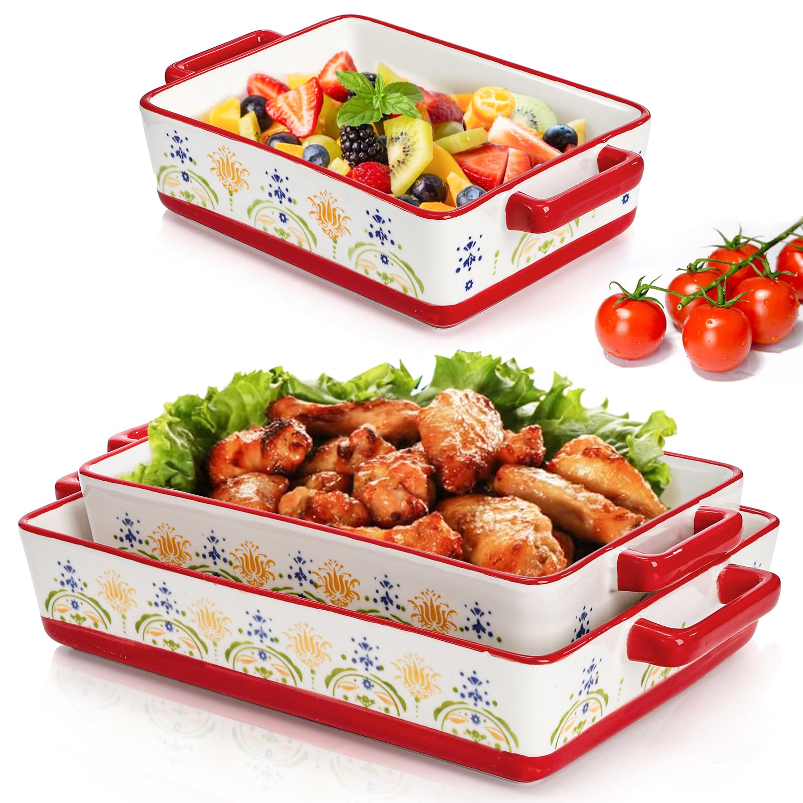 Photo 1 of *ONLY 1**WRINGKIT Set of 3 Ceramic Baking Dishes, Casserole Dishes for Oven, Rectangular Bakeware with Handles, Ceramic Bakeware for Cooking, Baking Cakes, Wedding Gift, 3 Sizes (14.5''/12.7''/9.5'')