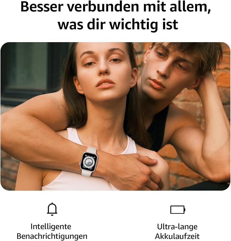 Smartwatch Damen Herren, 1,85" HD Touch Fitnessuhr mit Telefonfunktion, 140+Sportmodi Smart Watch Fitness Tracker mit Pulsmesser Schlafmonitor Schrittzähler,IP68 Fitnessuhr für iOS Starlight