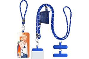 HOTEMIA Phone Lanyard and Wrist Straps, Adjustable Cell Phone Lanyard Crossbody with Detachable Wallet, 8mm Thick iPhone Lanyard for Around the Neck (Blue+Wallet)