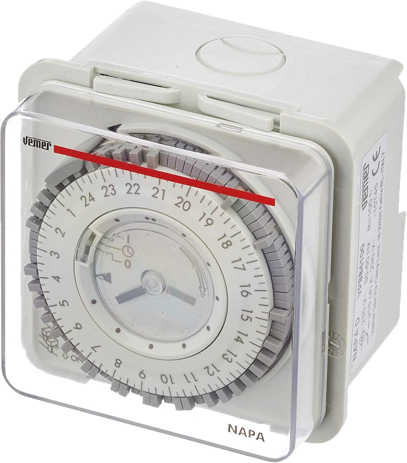 VEMER VP884100 model NAPA-D Electromechanical time switch with daily programming. Wall, DIN rail or panel mounting