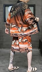 Ambcol Men's Japanese Style Kimono Tops Shorts Sets