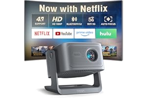 【Now with Netflix & 3000ANSI】Smart 4K Projector with WiFi and Bluetooth, VISSPL 3D Dolby Audio and Auto Focus Portable Outdoor Projector, Movie Home Theater Projectors TV Lamp Bulb for Bedroom/Ceiling