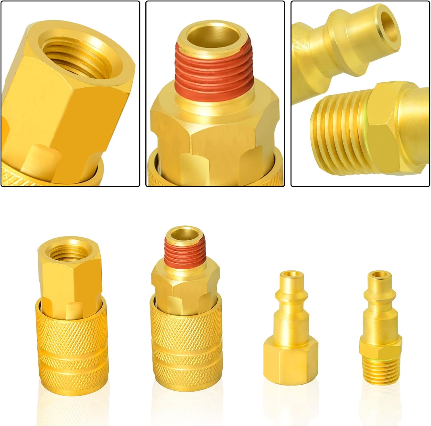 Gasher 19 Pieces Air Coupler and Plug Kit, Solid Brass Quick Connector Set 1/4-Inch NPT Air Hose Fittings, Air Plug, Air Coupler, Ball valve and Tee Pipe Fitting with Storage Case - - 
