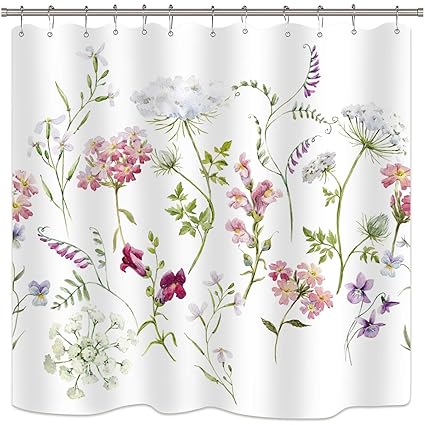 Waterproof Eva Shower Curtain Floral Printed Clear Bathroom Panel