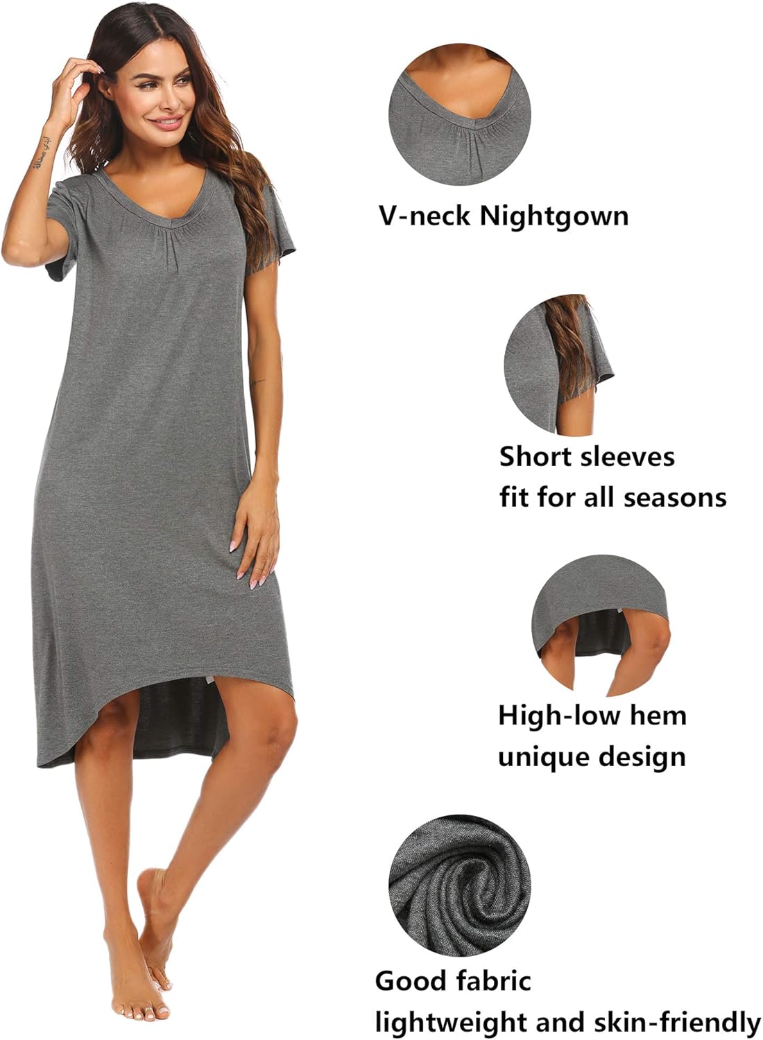 Ekouaer Nightgowns Womens Short Sleeve Sleepwear Comfy Loungewear Plus Size Night Shirt S-XXL at  Women’s Clothing store