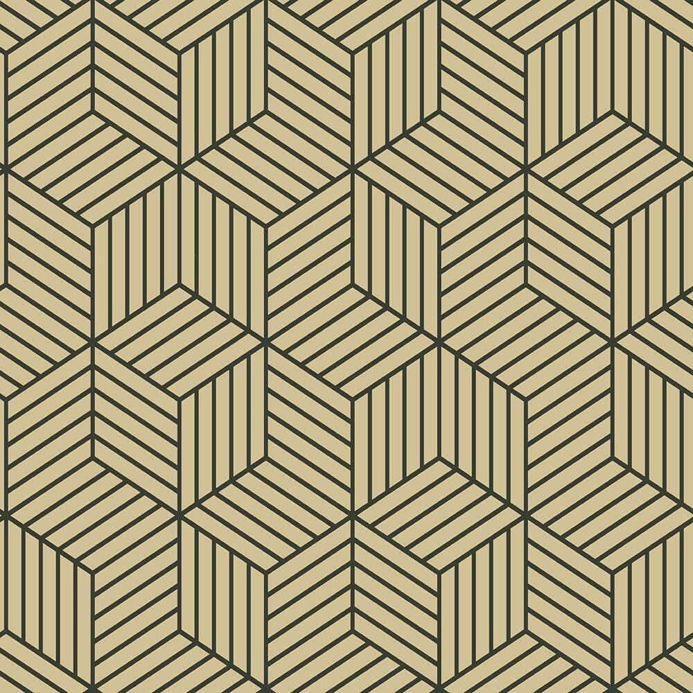 RoomMates RMK10707WP Metallic Gold and Black Striped Hexagon Peel and Stick Wallpaper, Gold/Black, 52.1 x 502.9 cm