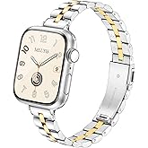 Melyis Slim Metal Band Fits Apple Watch Bands 42mm(Series 11/10) 40mm 41mm 38mm, Stainless Steel iWatch Bands for Women, Dressy Band for Apple Watch Series 11 10 9 SE 8 7 6 5 4 3, Silver&Gold