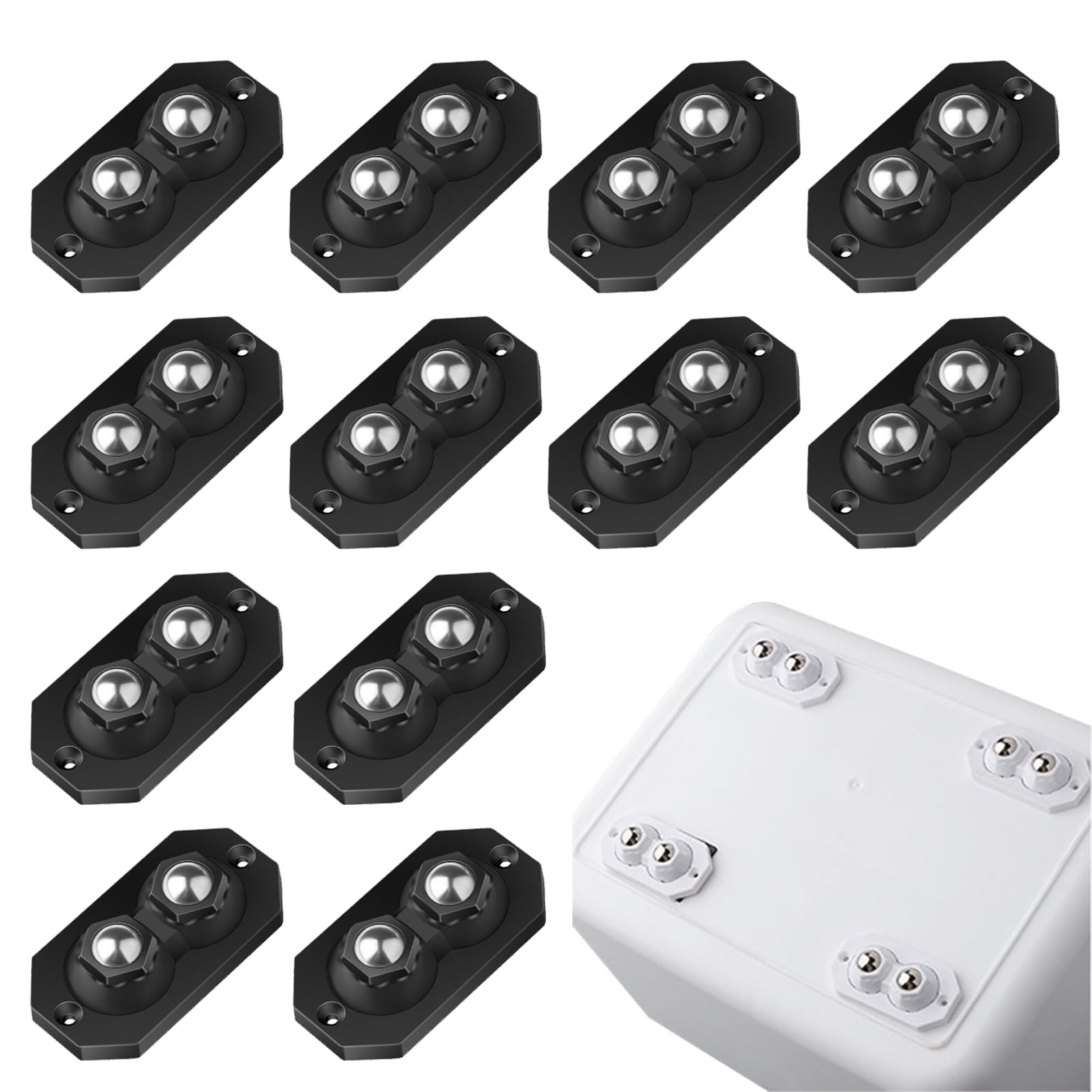 Photo 1 of 12 Pcs Self Adhesive Caster Wheels Stainless Steel 360° Swivel Low-Profile Rollers,Universal Sticky Pulley for Furniture Legs, Kitchen Appliances, Storage Bins, Trash Can & Mop Bucket