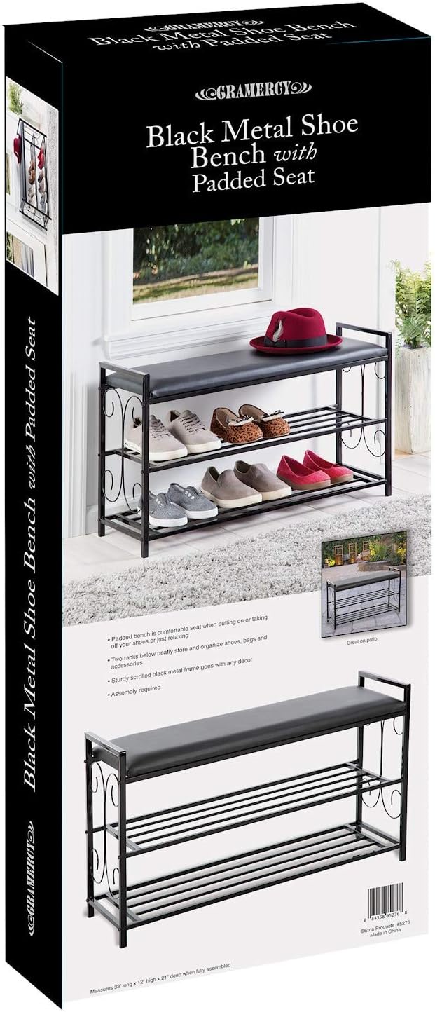 shoe bench on Amazon Com Scroll Metal Design 3 Tier Entryway Shoe And Sitting Storage Bench Kitchen Dining