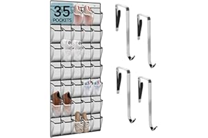 KOTKN 35 Compartment Breathable Mesh Pocket Over the Door Hanging Shoe Organizer, Closet Shoe Organizer, Large Men's and Women's Shoe Organizer, Hanging Over the Door Shoe Organizer (White-A)