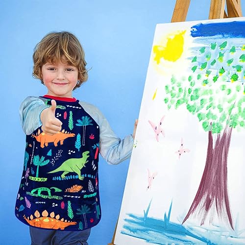 BAHABY Kids Art Smocks 4 Pack Painting Apron Waterproof Artist Smock with Long Sleeve and 3 Pockets for Age 3-8 Years, Red+blue+ Yellow+pink, 23. 6 x 17. 3 inches price in Saudi