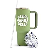 Sorority Shop Alpha Gamma Delta 40oz Tumbler with Handle - Best Friend Tumblers for Women - Cute Sorority Engraved Tumbler - Insulated Tumblers to Keep Your Drinks Cold or Hot for Hours