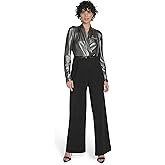 Tommy Hilfiger womens Long Sleeves Surplice Faux Leather Belt Jumpsuit