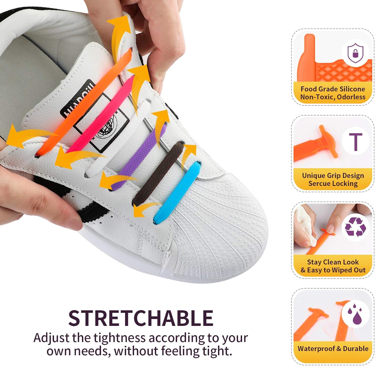 Udaily No Tie Shoelaces for Kids and Adults, Elastic Silicone Shoe Laces for Sneaker: Shoes