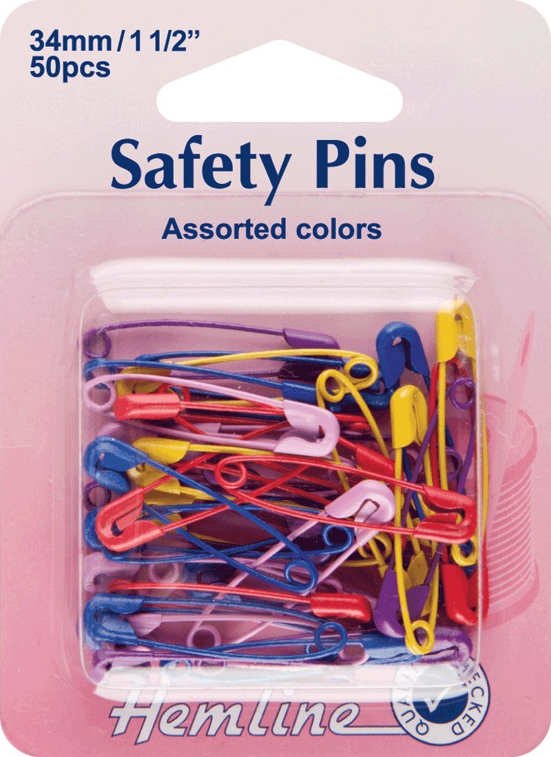 Hemline Safety Pins 50pk Assorted Colours