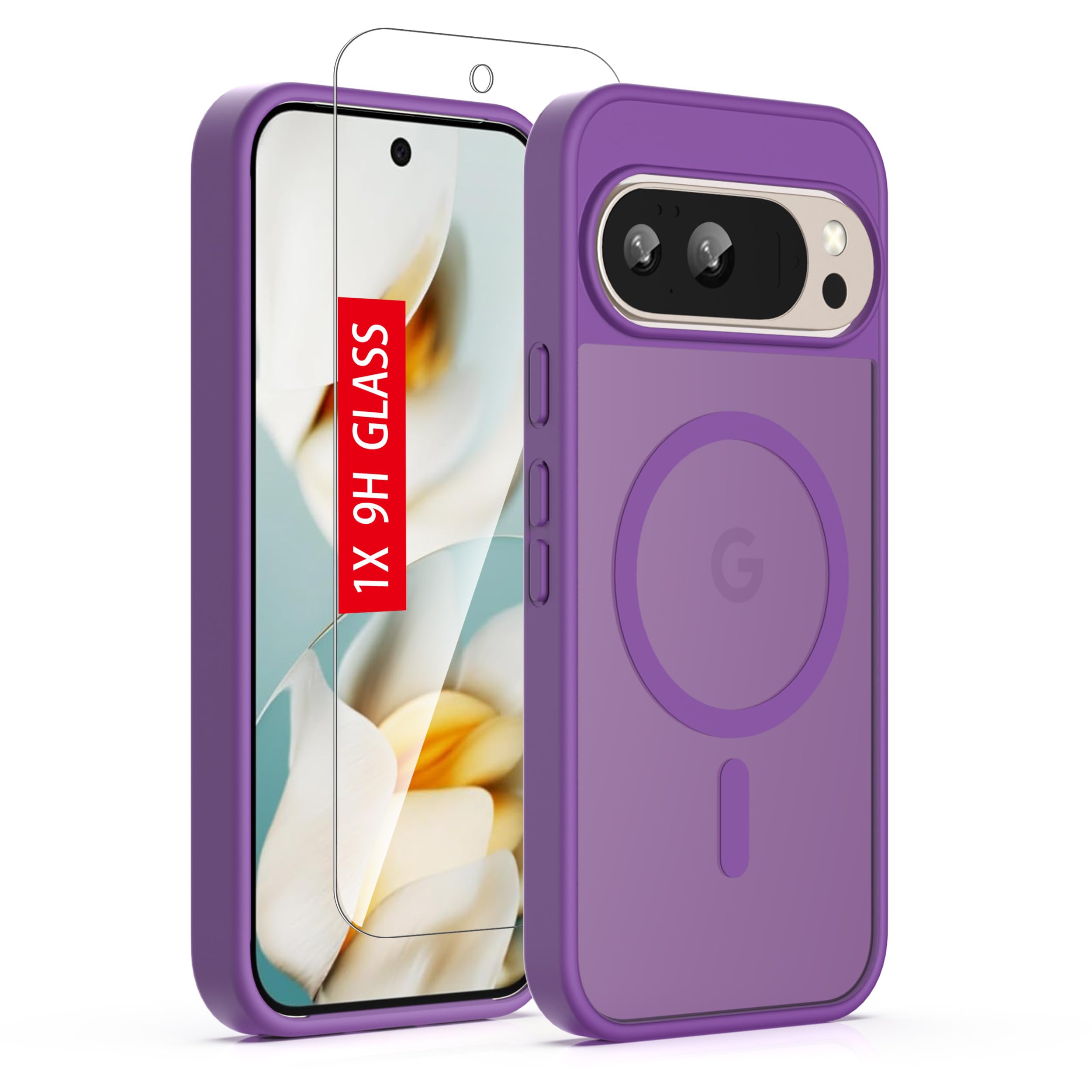 Guarishel for Google Pixel 10/10 Pro Case: Translucent Matte Magnetic Phone Cover, Military-Grade Shockproof with Screen Protector, for MagSafe, Anti-Fingerprint & Reinforced Bumpers - Lavender Purple