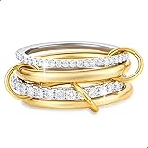 PopTopping 18K Gold Plated Stackable Rings Silver And Gold Stackable Ring Set For Women Cubic Zirconia Stacking Rings For Wedding Engagement Birthday Valentine's Day Mother's Day Gift