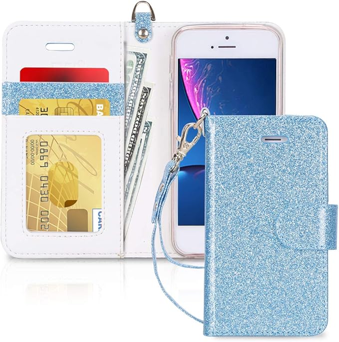 Fyy Iphone Se Case Iphone 5 5s Case Premium Pu Leather Flip Wallet Phone Case Protective Shockproof Cover With Card Holder For Apple Iphone Se 16 Release 5s 5 Bling Blue Amazon Co Uk Electronics