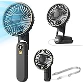Dhenrio Portable Handheld Fan, [Up to 15 Working Hours] 180° Foldable Personal Fans, USB Rechargeable Mini Hand Fan for Travel/Summer/Outdoor/Office, 5 Speeds Adjustable, LED Display,Black