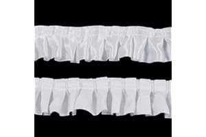 KEHUADIY 10 Yards Satin Ruffle Trim Fabric Trims, Pleated Trimming Chiffon Fabric Ribbons for Sewing Making Crafts Dress Curtain Wedding Costume Pillowcase Supply (White)