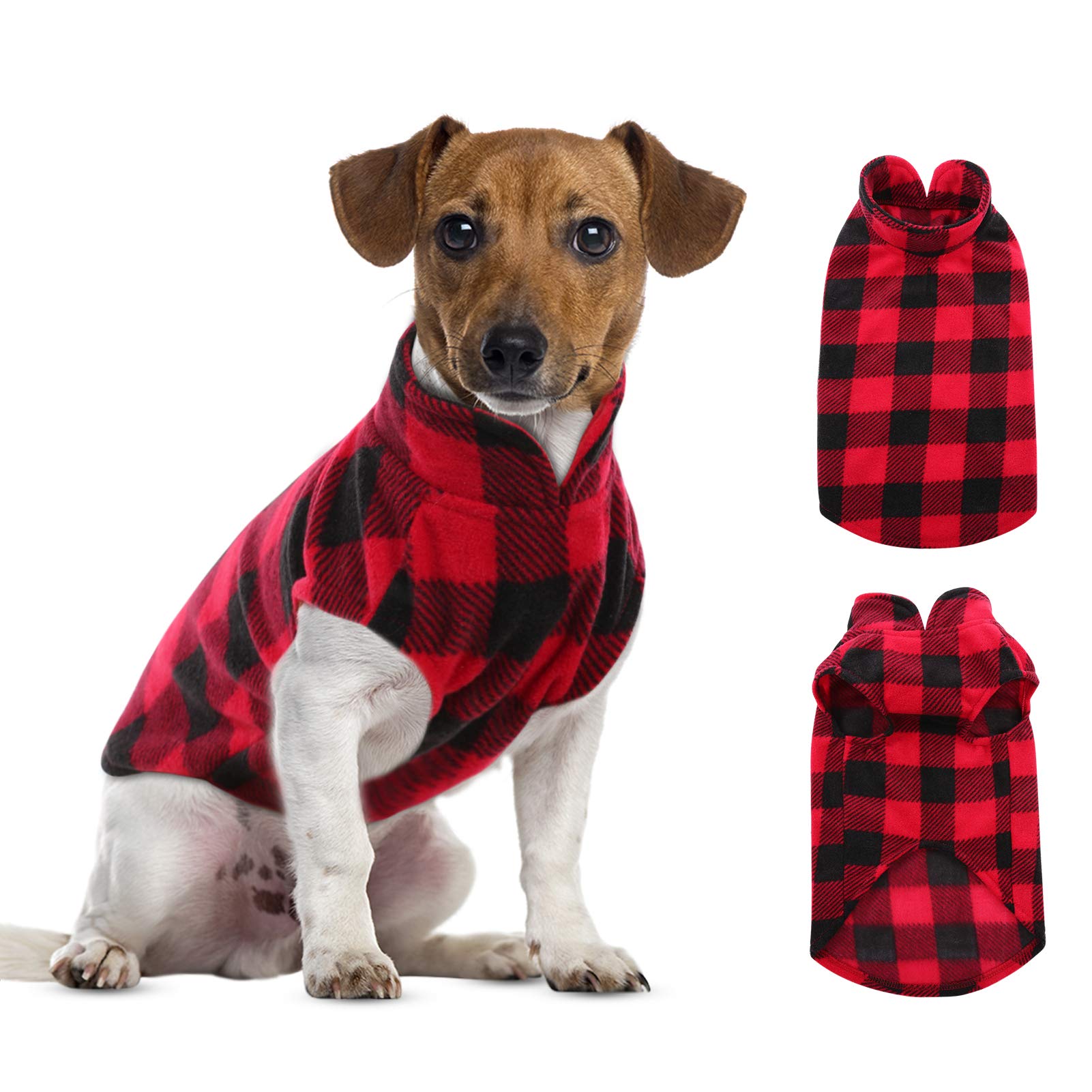 Photo 1 of ASENKU Dog Sweater, Plaid Dogs Fleece Vest, Soft Comfortable Pet Pajamas, Warm Winter Puppy Shirt, Cold Weather Coat Jacket Pet Clothes for Small & Medium Dog Breeds