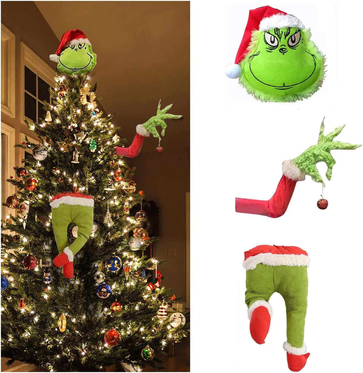 Tree Toppers - PAHAYU 𝐆rinch Christmas Tree Decorations Gifts - Grinchs Christmas Decorations,Grinchs Christmas Tree Topper,Elf Arms,Grinchs Legs Christmas Decorations for Tree (3pcs-a)