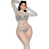 EHSUYAB Sexy Lace Leopard Jumpsuit For Women, Fishnet Bodysuit Glow Party Club, Poster One Piece Mesh Full Body Rave Outfits