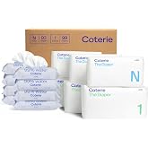 Coterie Baby Wipes + Diapers Kit, Size NB &amp; Size 1 Diapers, 8-Pack Wipes | Includes Size 1 (99 ct), Newborn (93 ct), 8 pack (448 ct) wipes, 99% water, plant based, hypoallergenic for sensitive skin