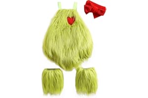 Qiylii Christmas Baby Costumes Green Monster Baby Girls Sleeveless Plush Fur Romper Onesie Headband + Leg Warmer Set