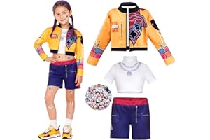 Demon Hunters Costume for Kids Girls Cosplay, Pop Singer Idol Dress with Stickers Suitable for Birthday, Stage Shows Cosplay
