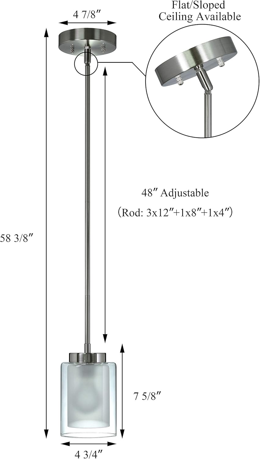 XiNBEi Lighting Pendant Lighting Modern 1 Light Mini Pendant Light with Dual Glass in Brushed Nickel, Adjustable Hanging Ceiling Light for Kitchen & Living Room XB-P1195-BN - - 