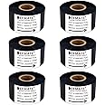 6 Rolls 30mm x 100m Black Hot Stamping Foil Thermal Transfer Ribbon Resin for Coder Printer Machine, Black Color Ribbon for Coding Machine