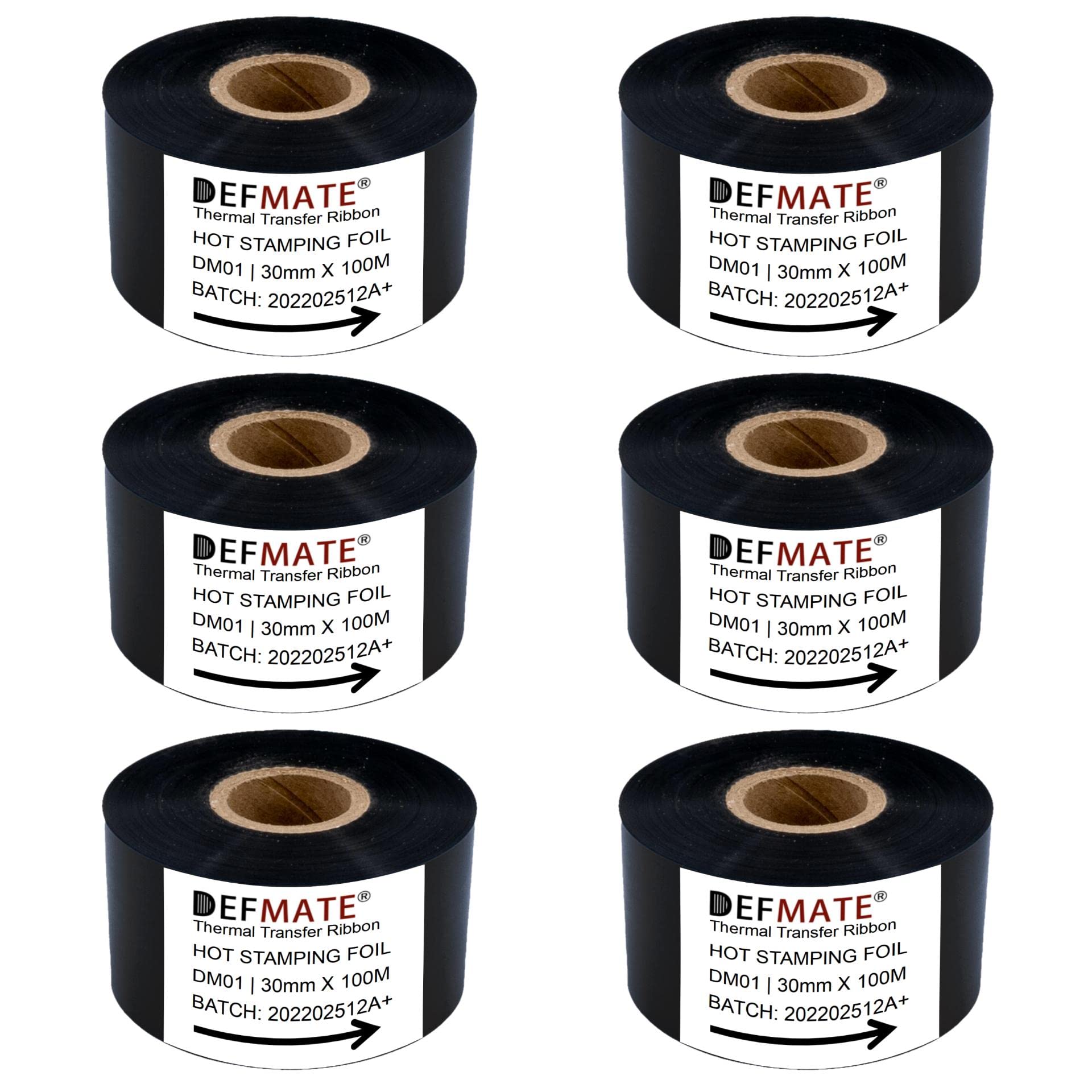 Photo 1 of 6 Rolls 30mm x 100m Black Hot Stamping Foil Thermal Transfer Ribbon Resin for Coder Printer Machine, Black Color Ribbon for Coding Machine